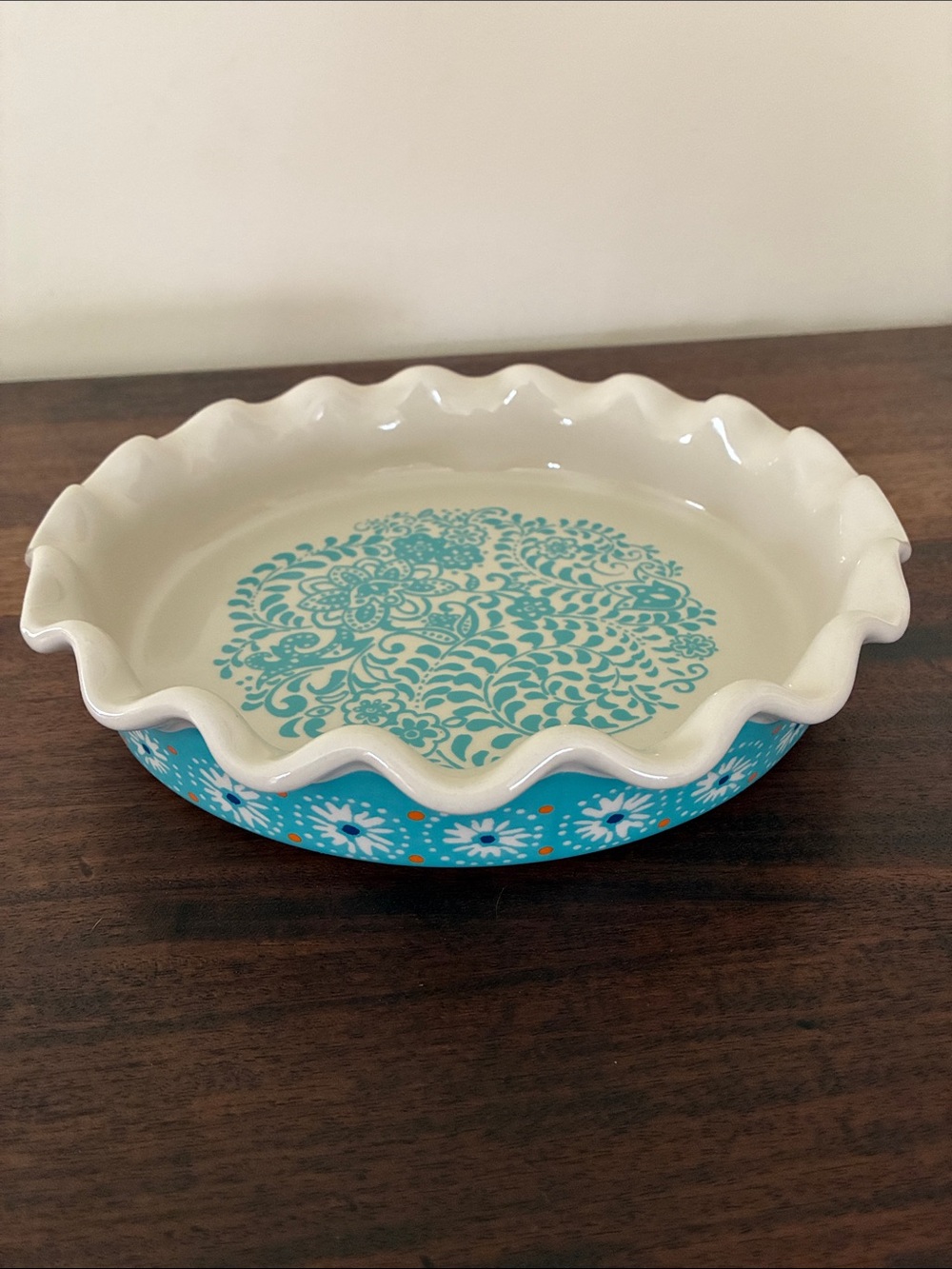 The Pioneer Woman Flea Market Pattern Turquoise Floral Stoneware Pie Dish